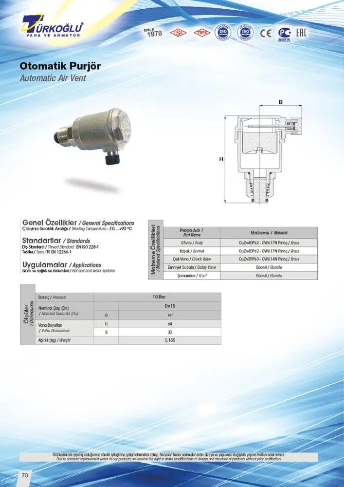
Brass Automatic Air Vent Valve Air Relief Valve 