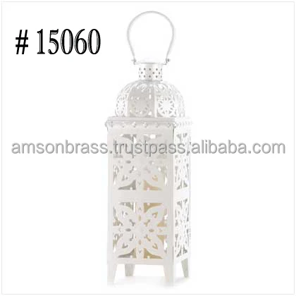 High Quality Material Metallic Mini Lantern White Iron Metal Candle Lantern For Wedding Decoration Moroccan Table Candle Lantern