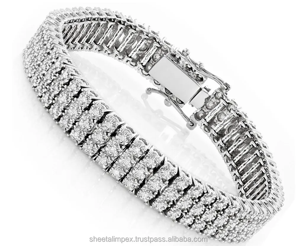 Sheetal Impex 1.68 Tcw SI Clarity FG Color Round Shape Real Natural Diamonds Studded 18 Kt White Gold Diamond Bracelet