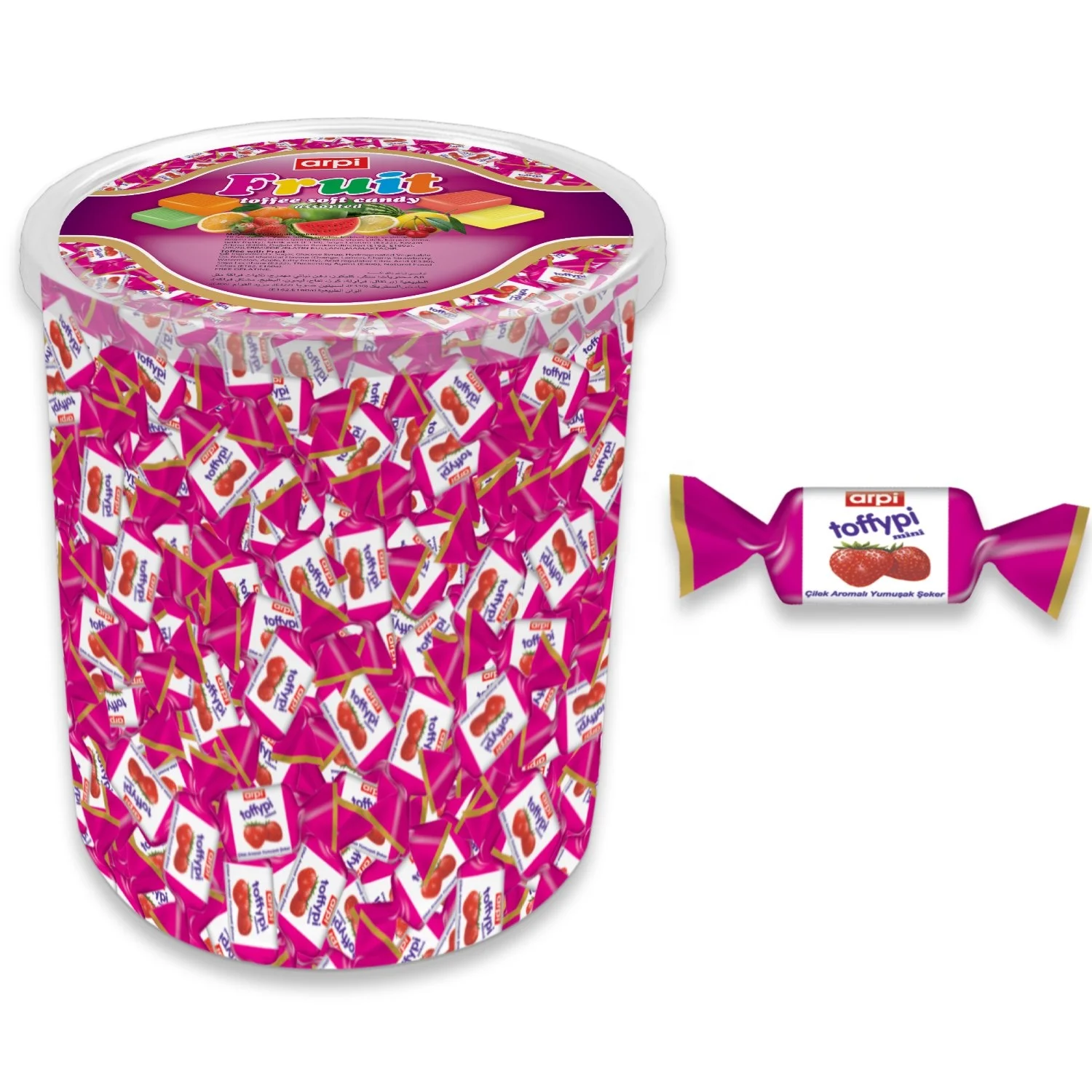 
Toffypi Mini Fruity Soft (Chew) Candy 1 KG Transparent Plastic PVC Jar 