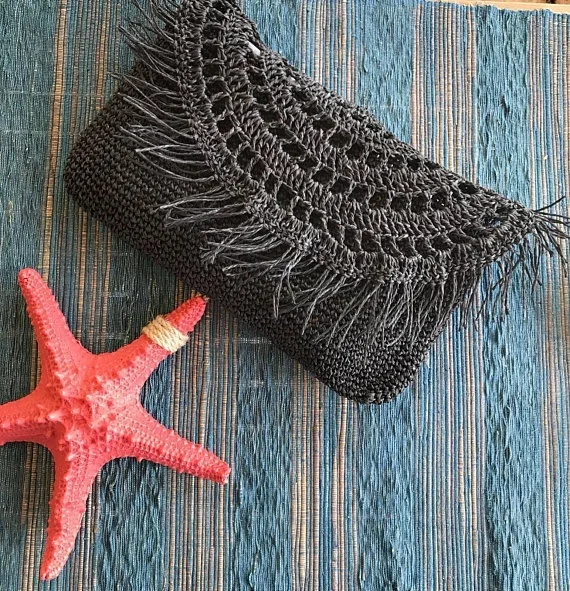 Black Raffia clutch bag for Lady