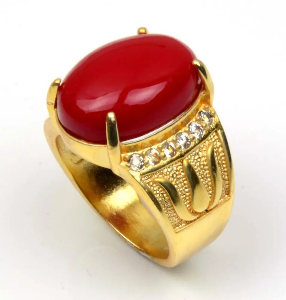 
columbus day handmade jewelry red coral gold plated wedding ring 
