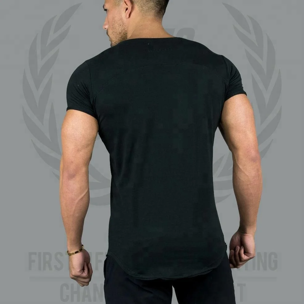 new design 92% cotton 8% Elastane t-shirts longline scoop bottom men t shirt