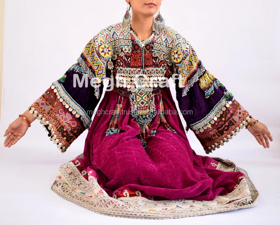 
Afghan Kuchi Dress - Tribal Banjara Dress - Indian Gypsy Vintage Coins Dress - Woman Fashion Beaded Embroidered Kuchi Dress 