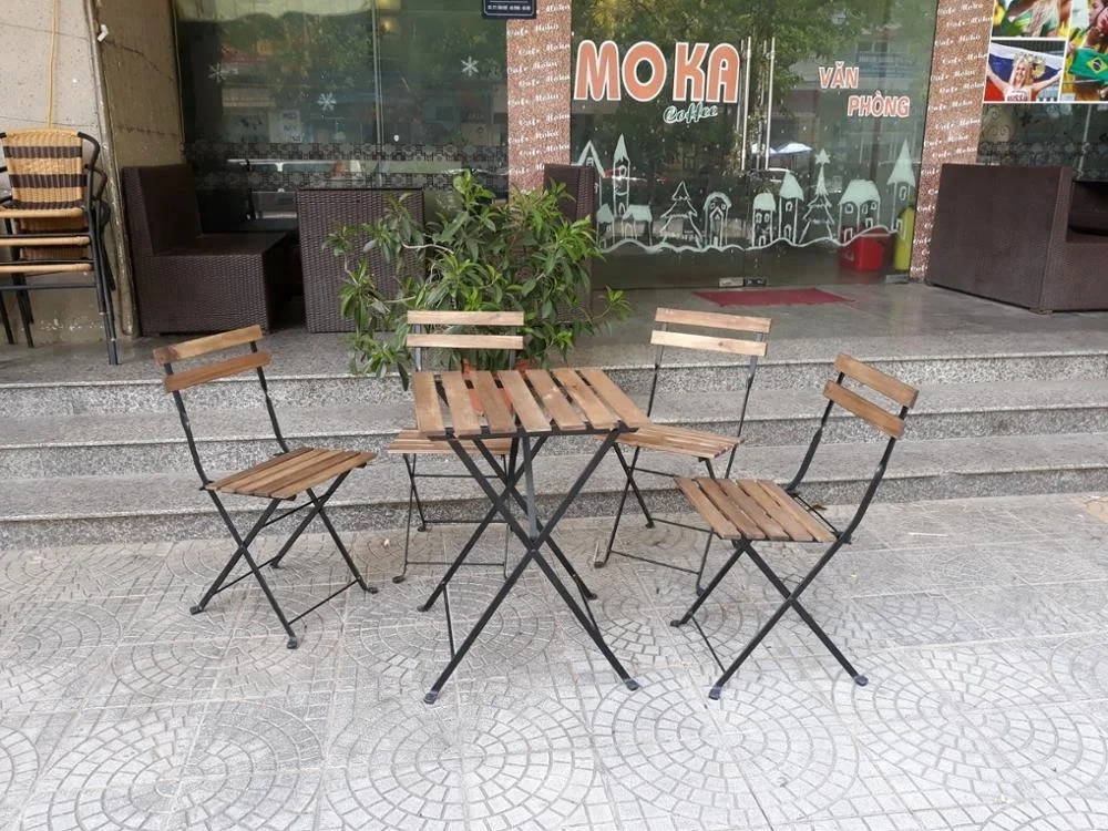 Acacia Table Set with Powder Coating Steel Frames/ Modern Garden Set vietnam cheap price tarno set patio balcony