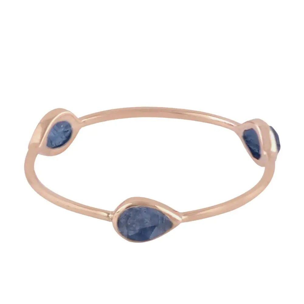 Three Pear Gemstone Band Ring Wholesaler 18k Rose Gold Blue Sapphire Women Jewelry Manufacture
