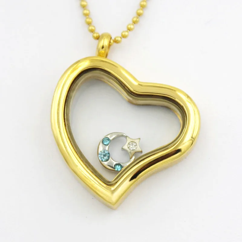 DIY stainless steel memory glass floating heart locket pendant with clear glass locket