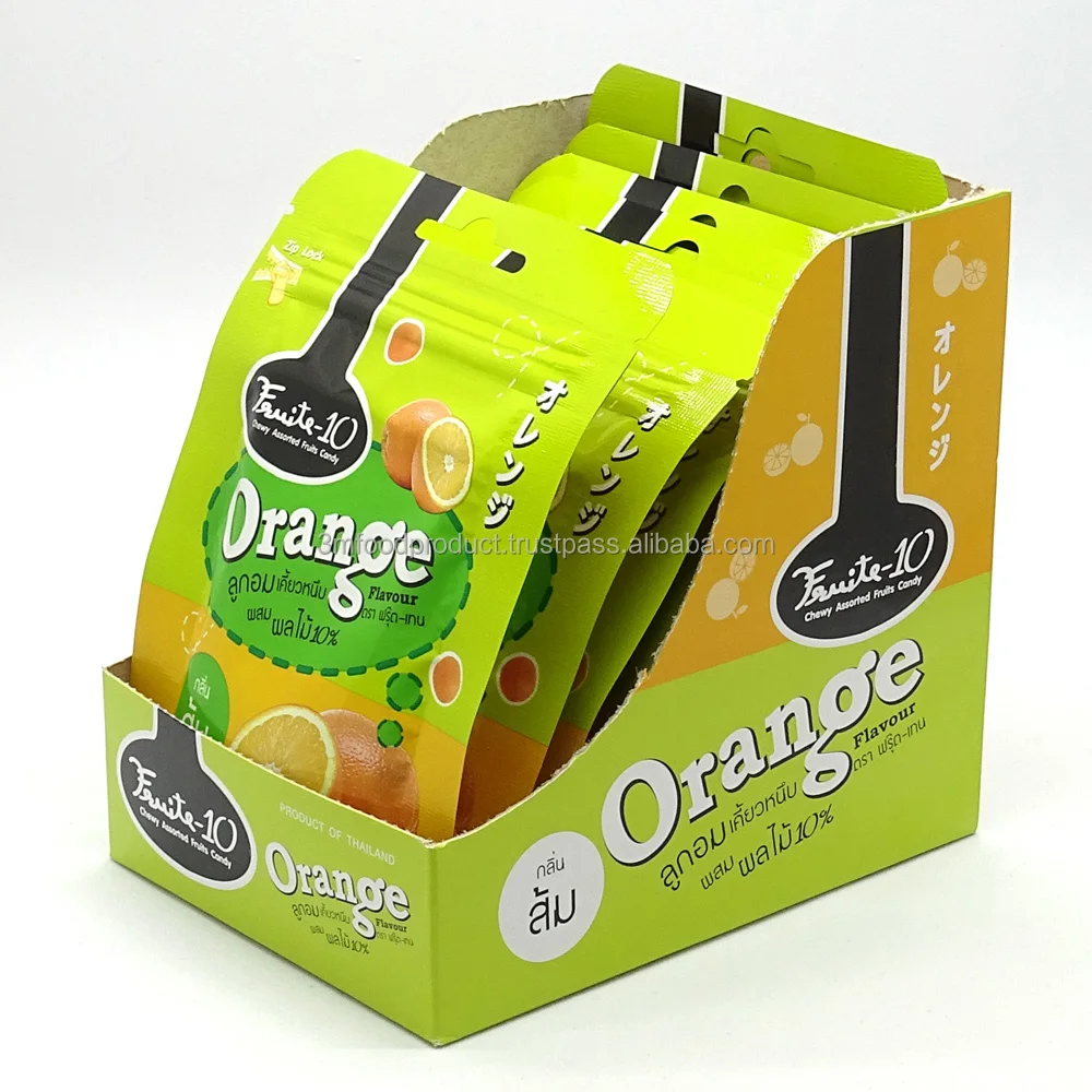 Fruite-10 Chewy Assorted Fruits Candy Glucose Cover Jelly Bean Candy Fruity Citrus Orange Flavor 25g