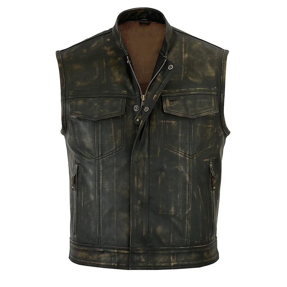 New Design  Motorcycle Customize 2024 North American Leather Vests High Quality Club Vest Men Cowhide Leather For Bikers