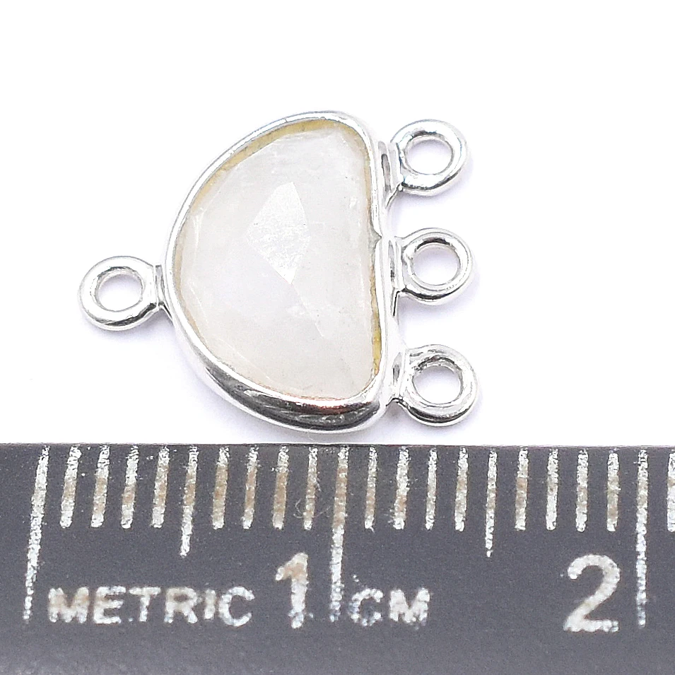 Rainbow Moonstone Half Round Shape Silver Bezel Silver Plated Connector Handmade Jewelry Making