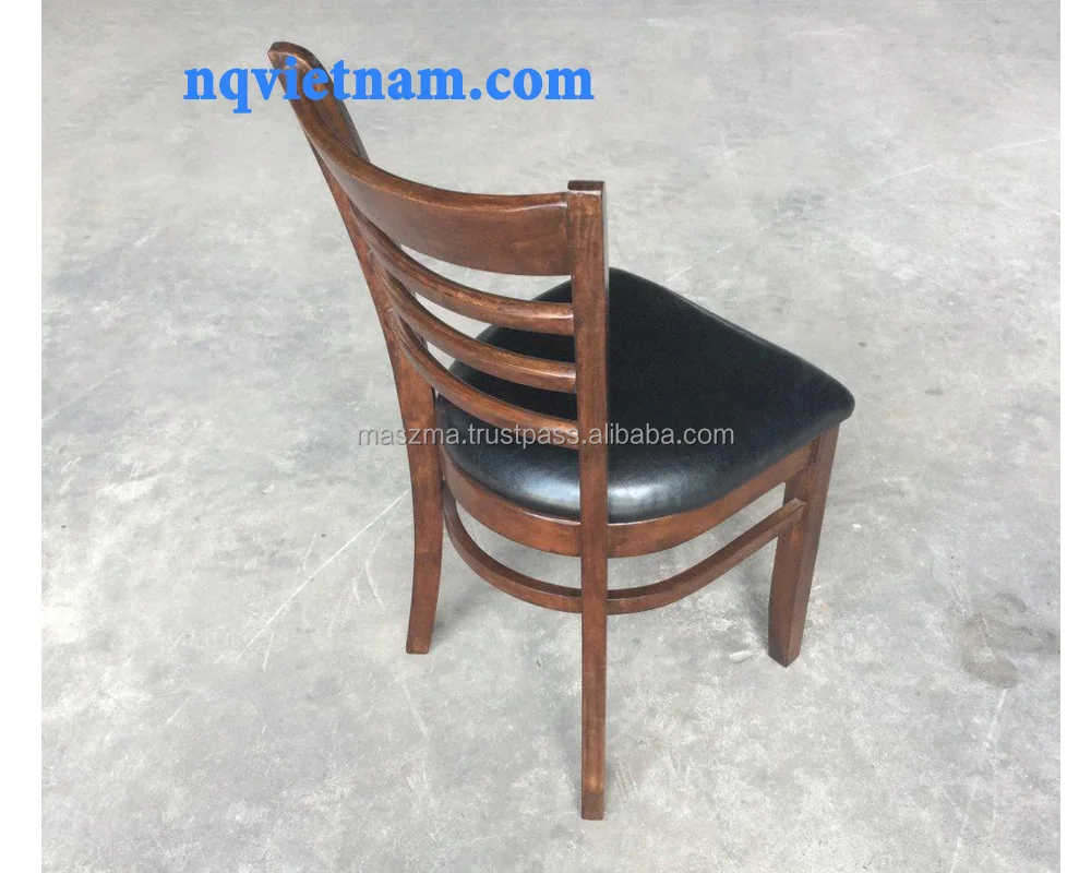 
LADDER BACK CHAIR WITH BLACK PU SEAT-RUBBER WOOD WALNUT COLOR 