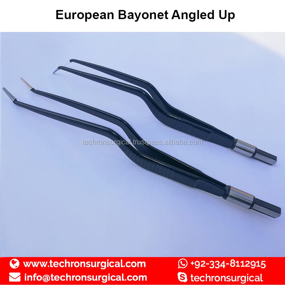 Non-Stick Electrosurgical European Bayonet Angled Up Bipolar Forceps