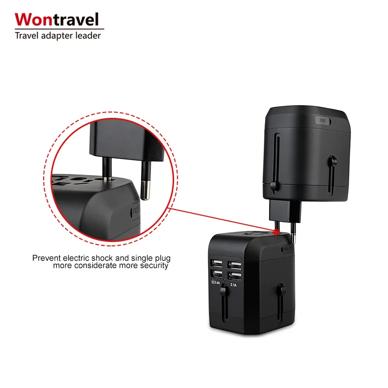 
Wontravel Multi Plug Socket AC Adaptor Travel Adapter 4 USB ports universal travel adapter 