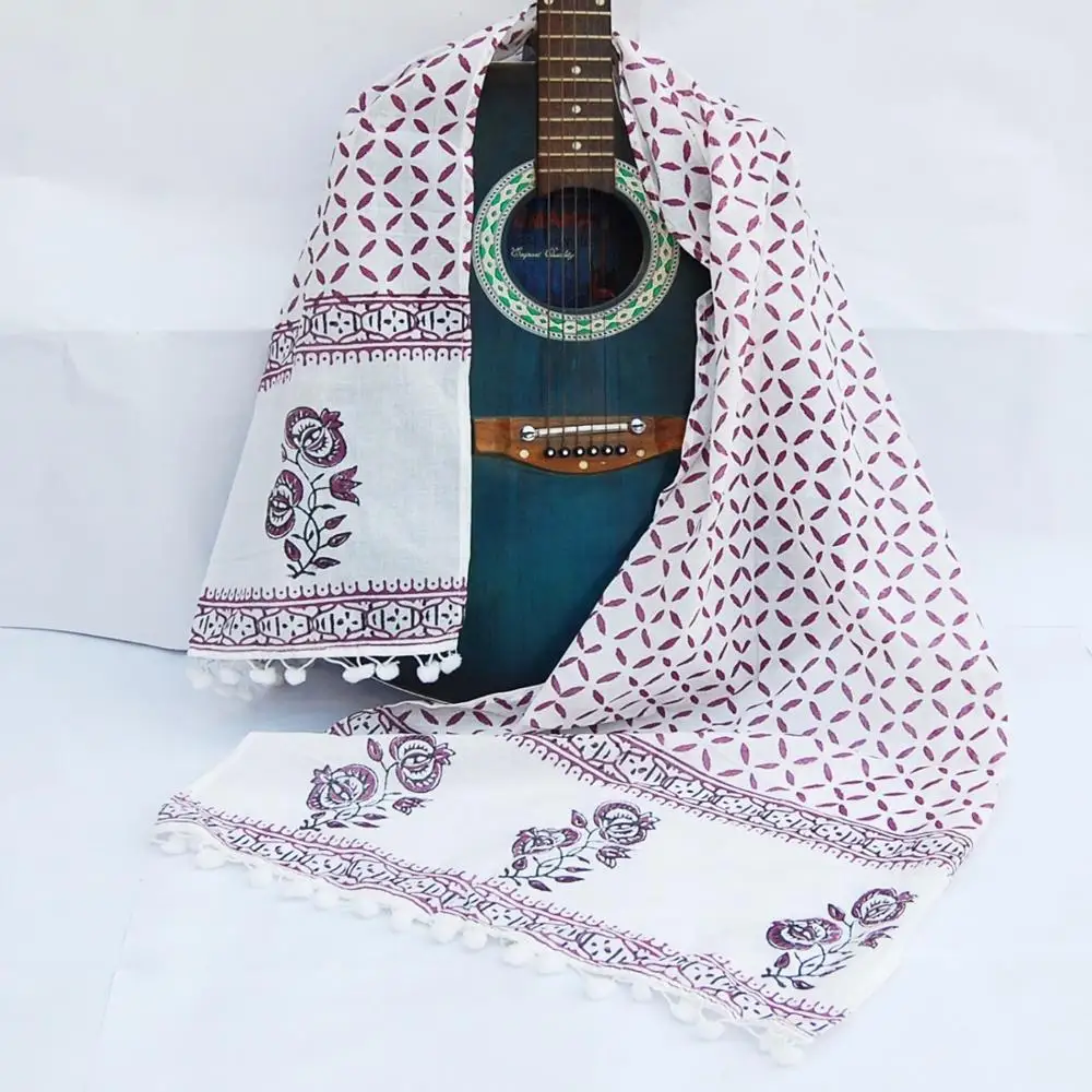 Pure Cotton Fabric Scarf Hand Block Print Neck Women Stole Beautiful Indian Handmade Sarong Cotton Scarf