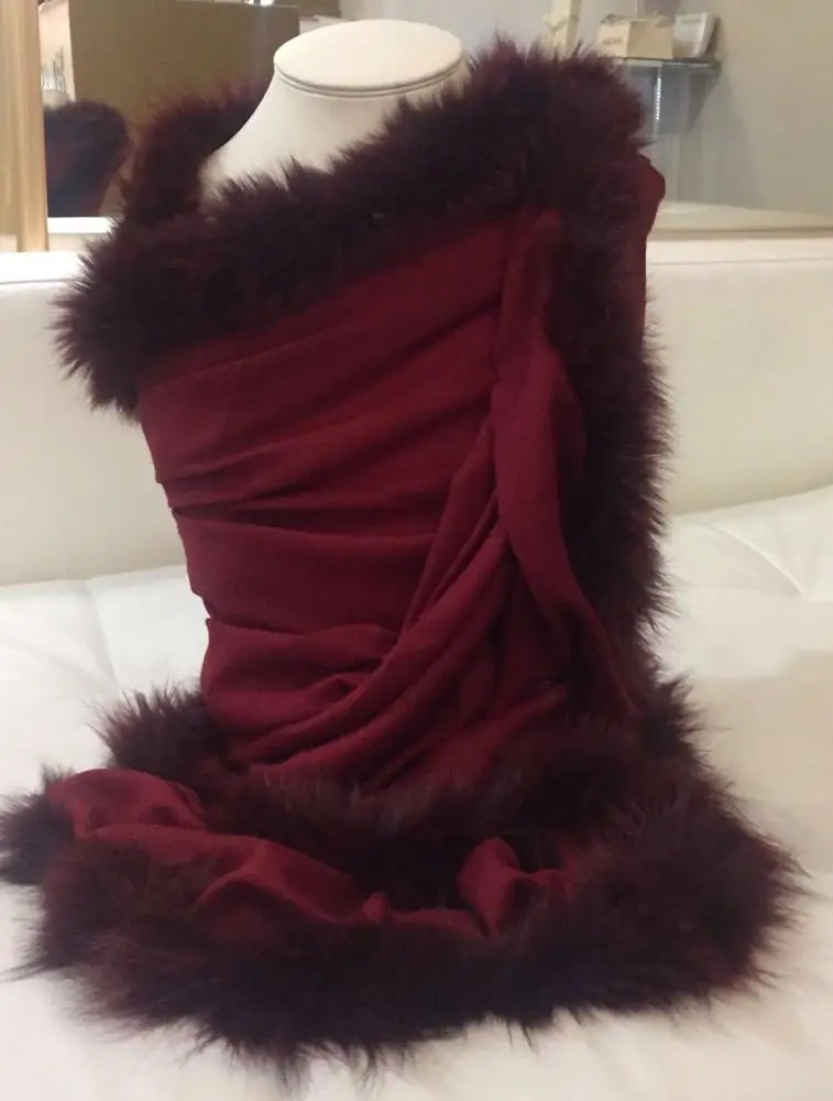 Cashmere Scarf with Fox Fur shawl ladies fur scarf winter shawl with fox fur high fashion  women scarf ladies shawl