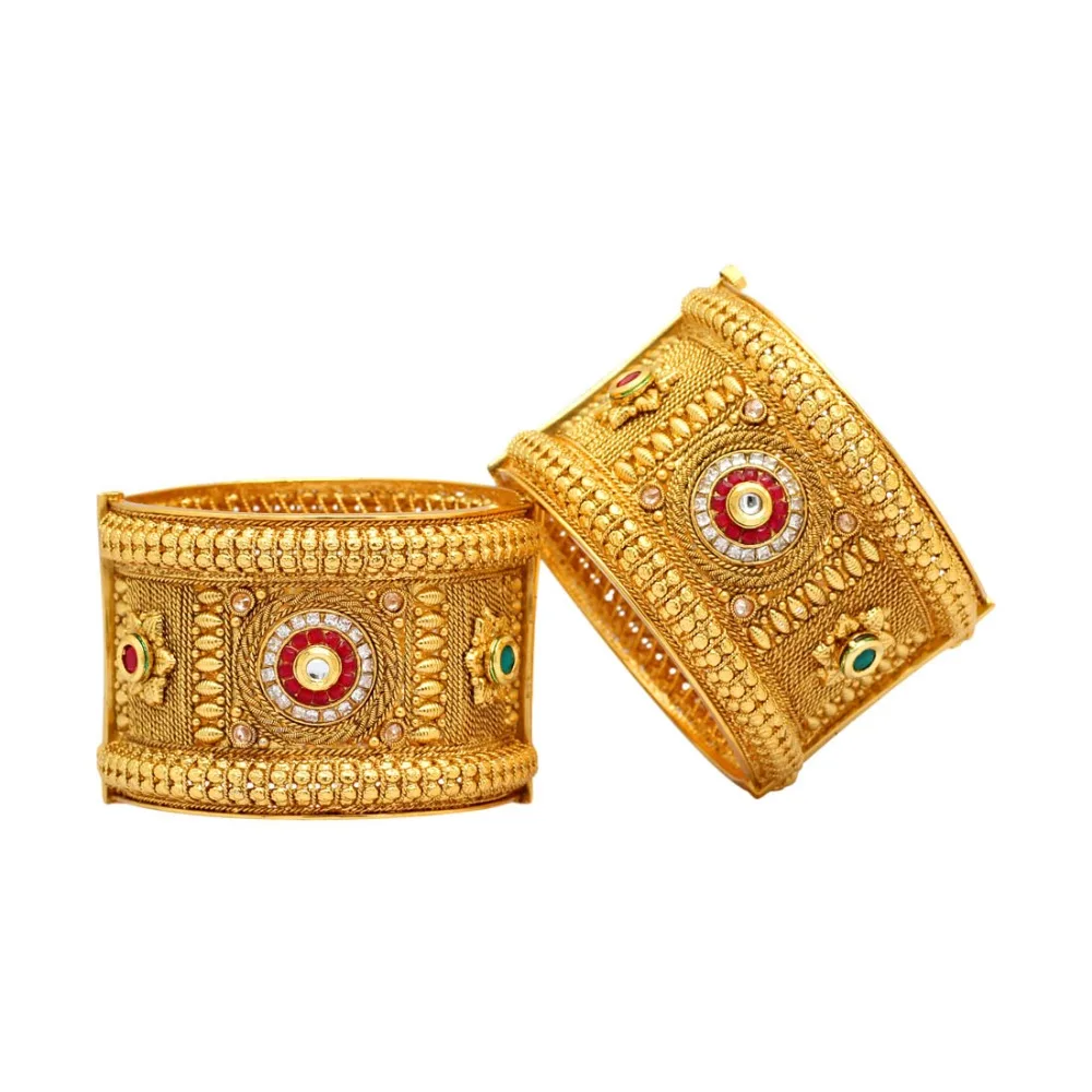 Maroon & White Color Kundan Work 1 Pair Of Copper Bangle Size: 2.6