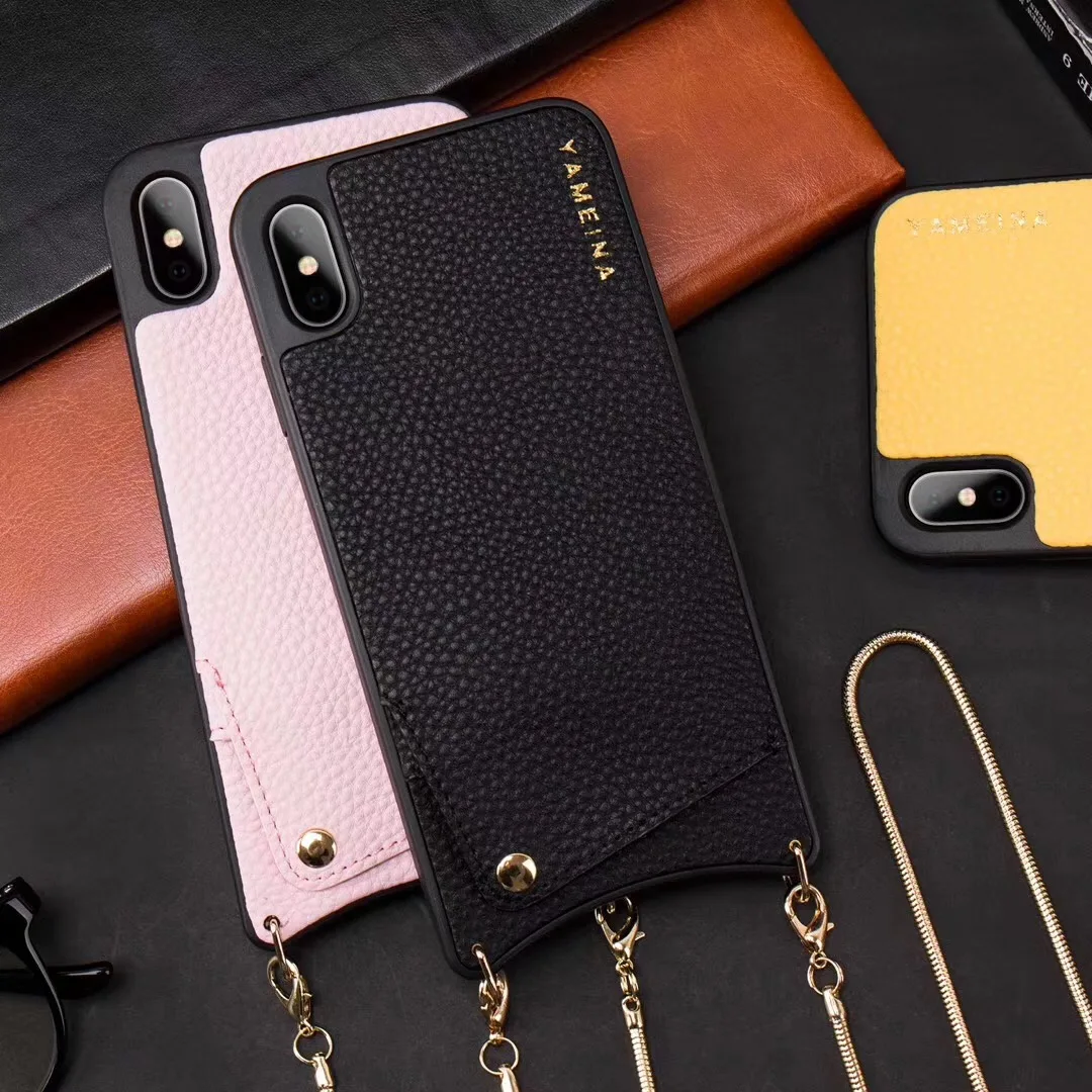 TENCHEN -  Pu&Leather Case Crossbody Metal Chain Strap Handyketten for Iphone case 6 7 X