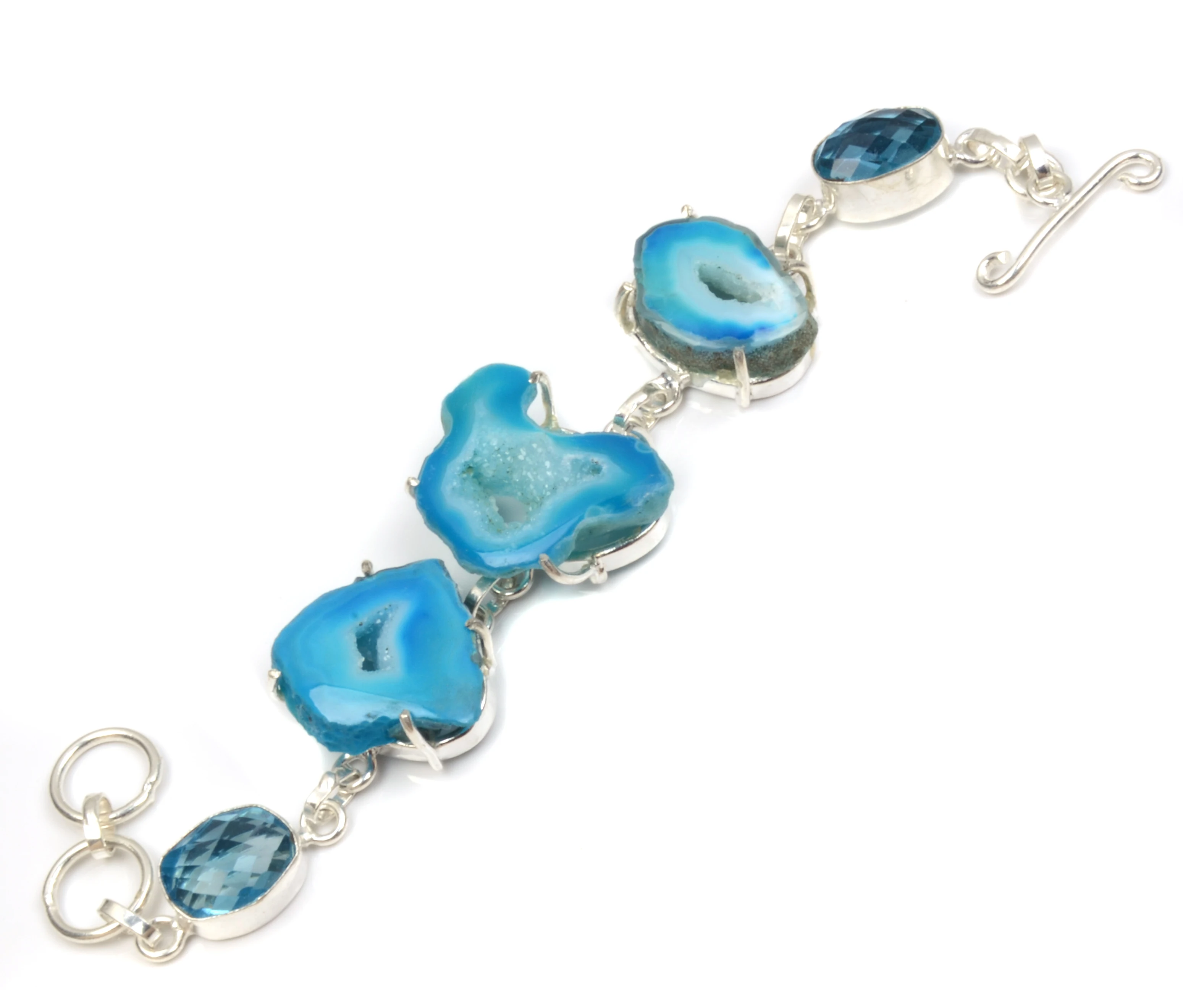 
natural solar window druzy blue topaz quartz handcrafted silver plated fashion bracelet for gift 