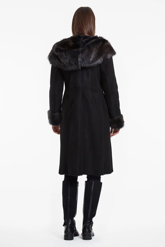 New Brand Fashionable sheep fur lined long sheepskin coat for women