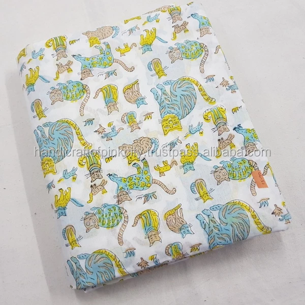 Indian hand Block Printed Fabric Cotton Cambric fabric Natural Cat Print Baby Print Fabric C87
