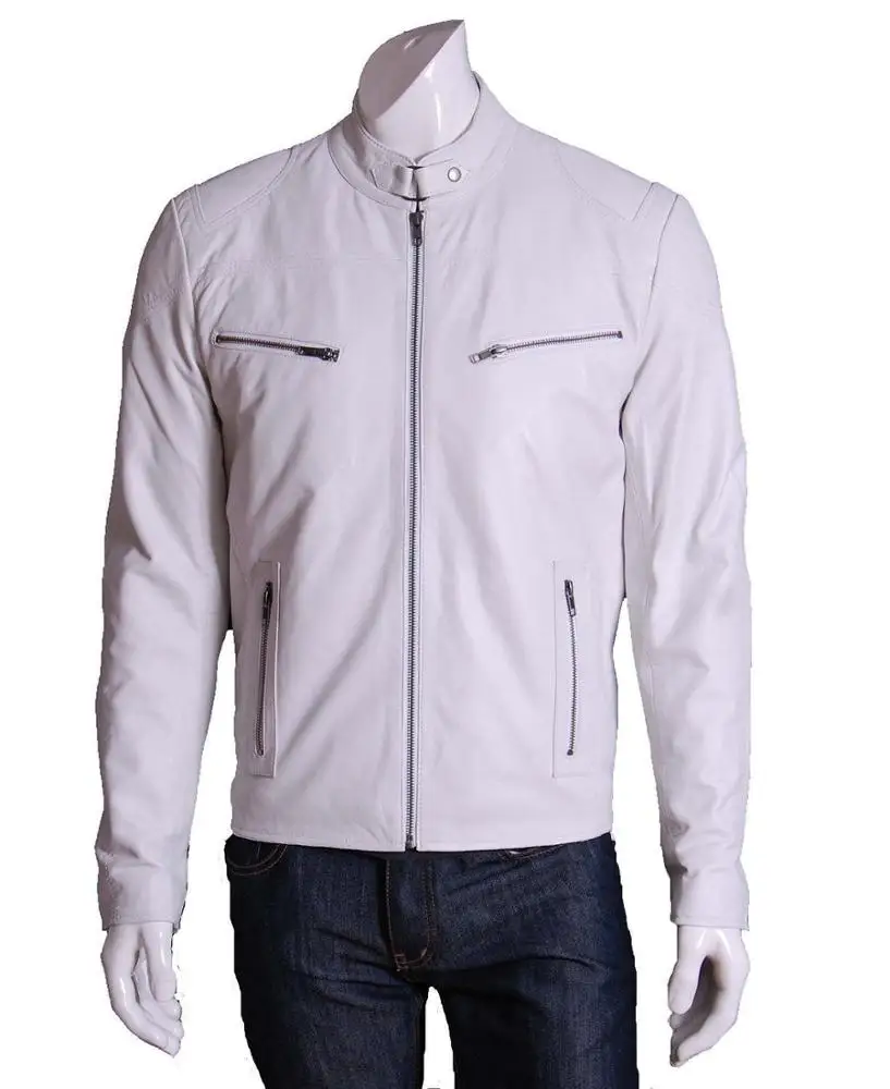 ODM Leather Jackets  Factory White Biker style Mens Jacket