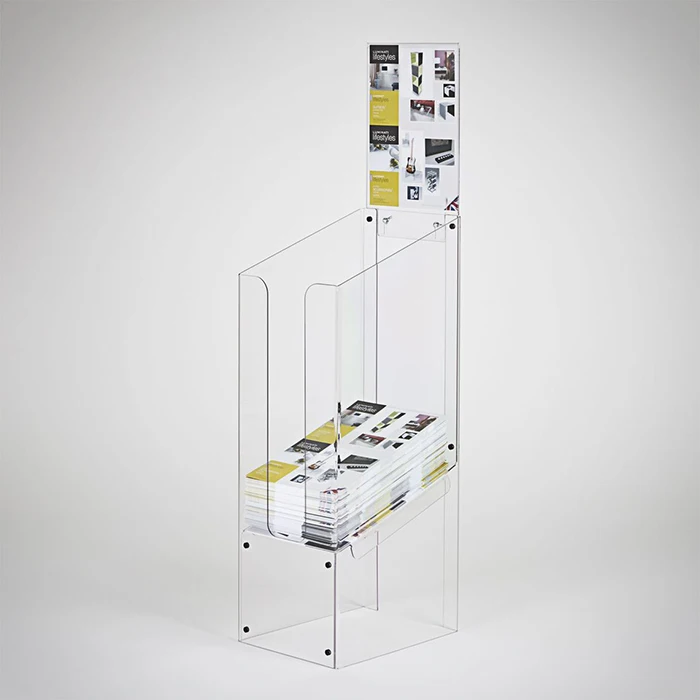 Acrylic Newspaper Magazine Dump Bin Transparent Plexiglass Magazine Holder with Poster
