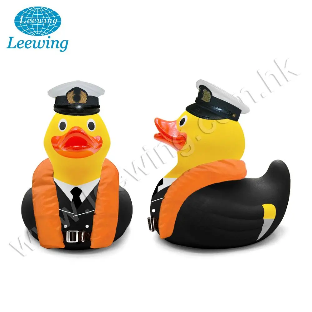 Hot New Promotional Gift Item Plastic PVC Vinyl Customized with Logo Airline Pilot Captain Uniform Plane Yellow Rubber Duck