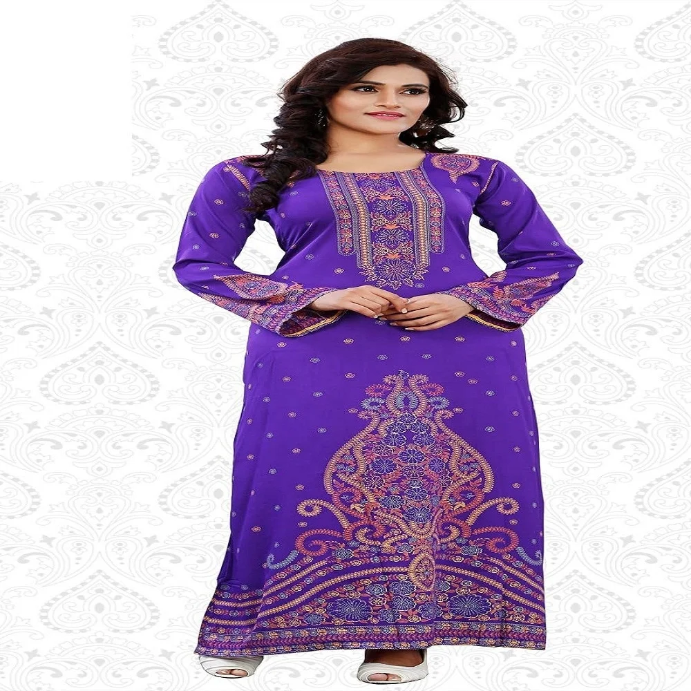 Indian Styles very fancy kaftans/ Beautiful long Ladies white color shining royal multi colour printed Dress