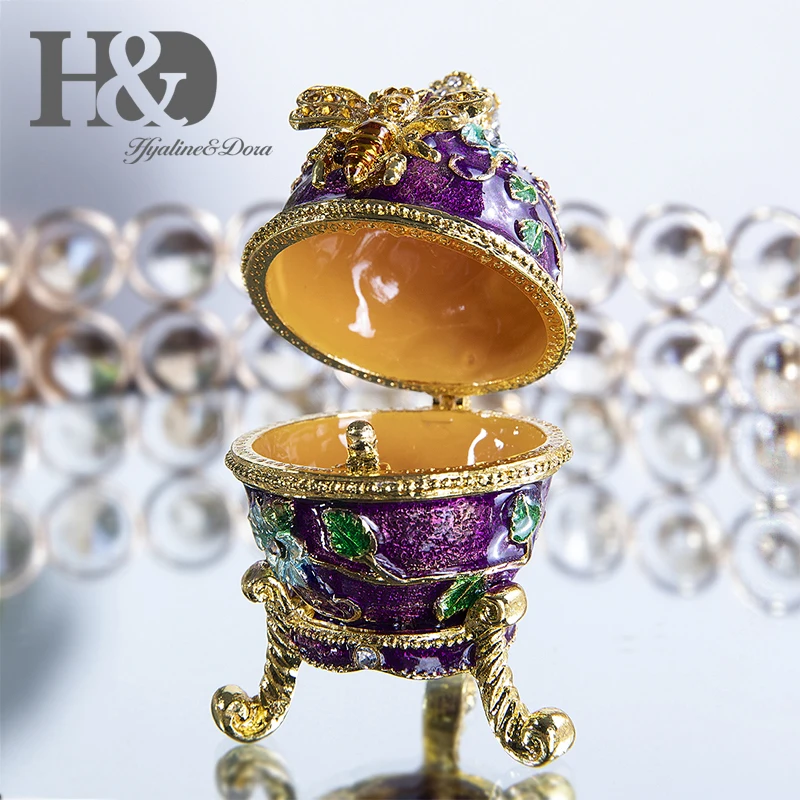 H & D ручная роспись Faberge яйцо ювелирные изделия безделушки с фигуркой пчелы и цветов