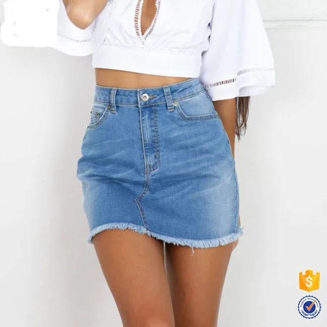 Factory price hot selling ladies high waist jeans mini skirt fashion line cotton spandex short denim skirt for woman