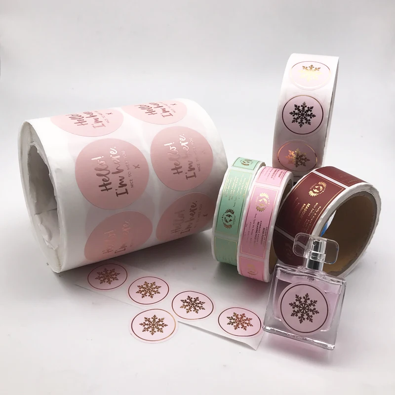 Custom Gold Foil Sticker, Adhesive Cosmetics Label Printing Roll,Hot Foil Stamping Round Logo Sticker for Perfume Bottle