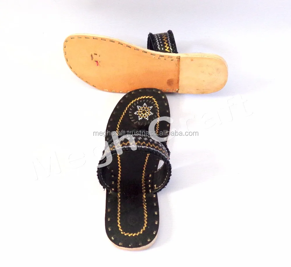 Rabari kutch Kolhapuri chappal-Kutch Work Leather chappal-Indian Kutch Womens Chappals