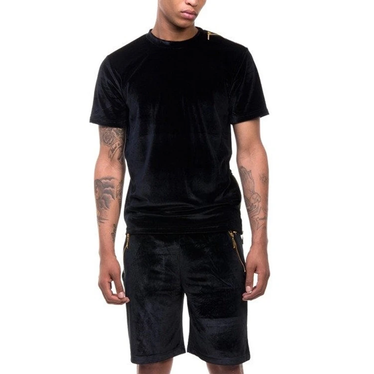 OEM Custom Top Quality men velvet shirt&short/Wholesale short sleeves warm winters velvet tracksuit men