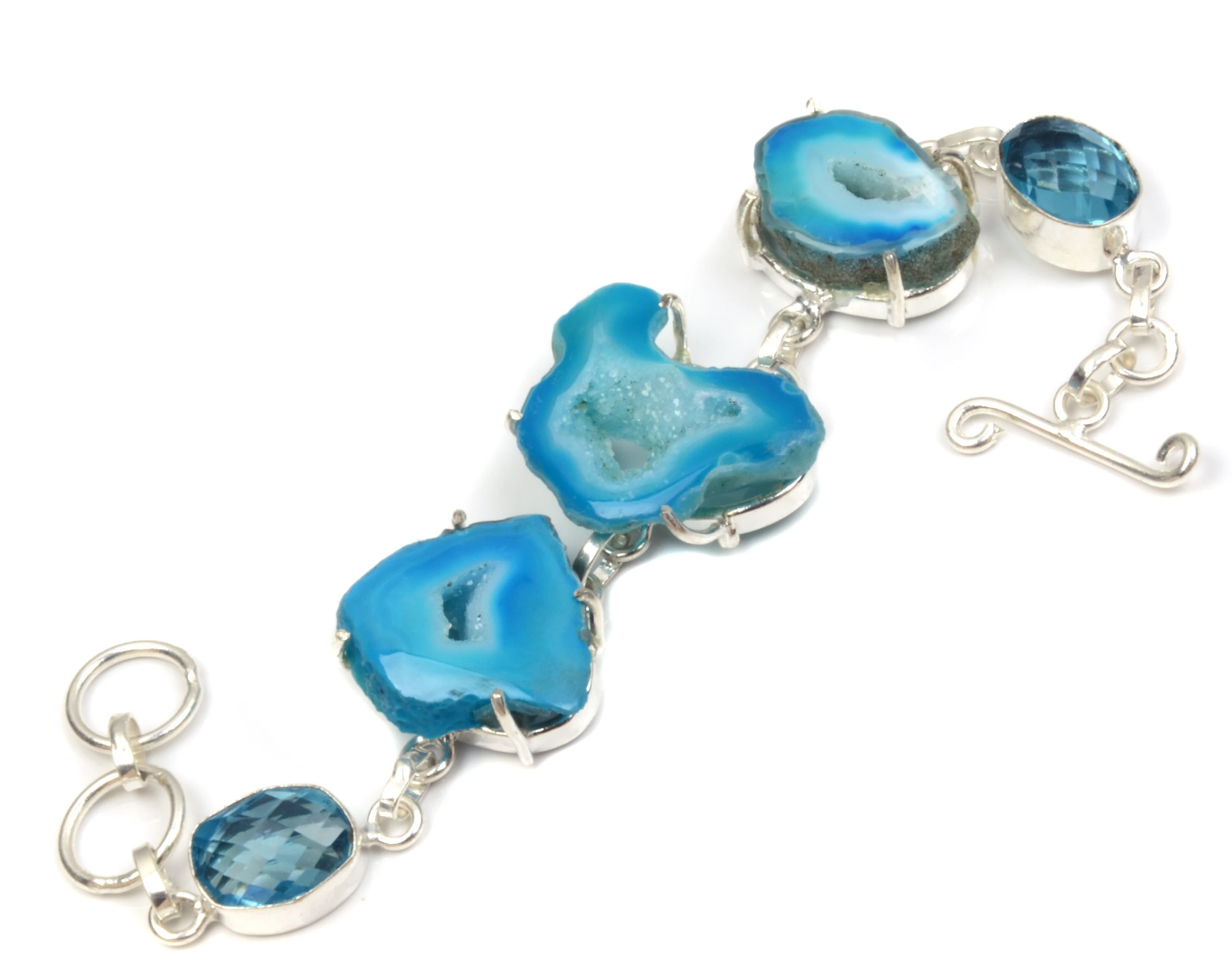 
natural solar window druzy blue topaz quartz handcrafted silver plated fashion bracelet for gift 