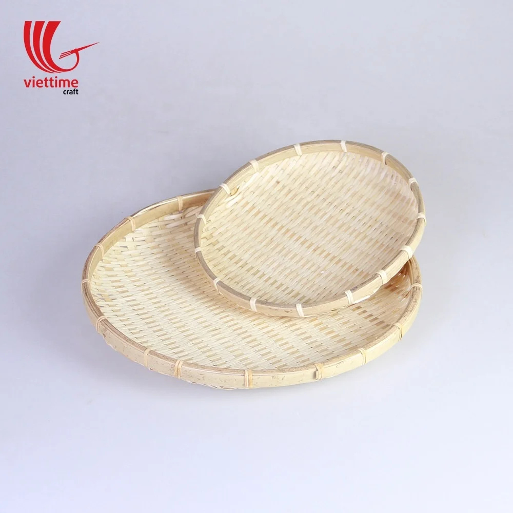 Round shallow bamboo basket tray set weaving wholesale made in Vietnam