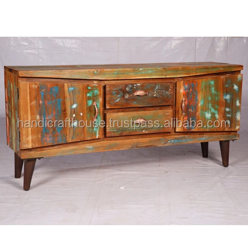 New Collection Industrial vintage reclaimed wood with 2 door 2 drawers and metal legs TV Cabinet