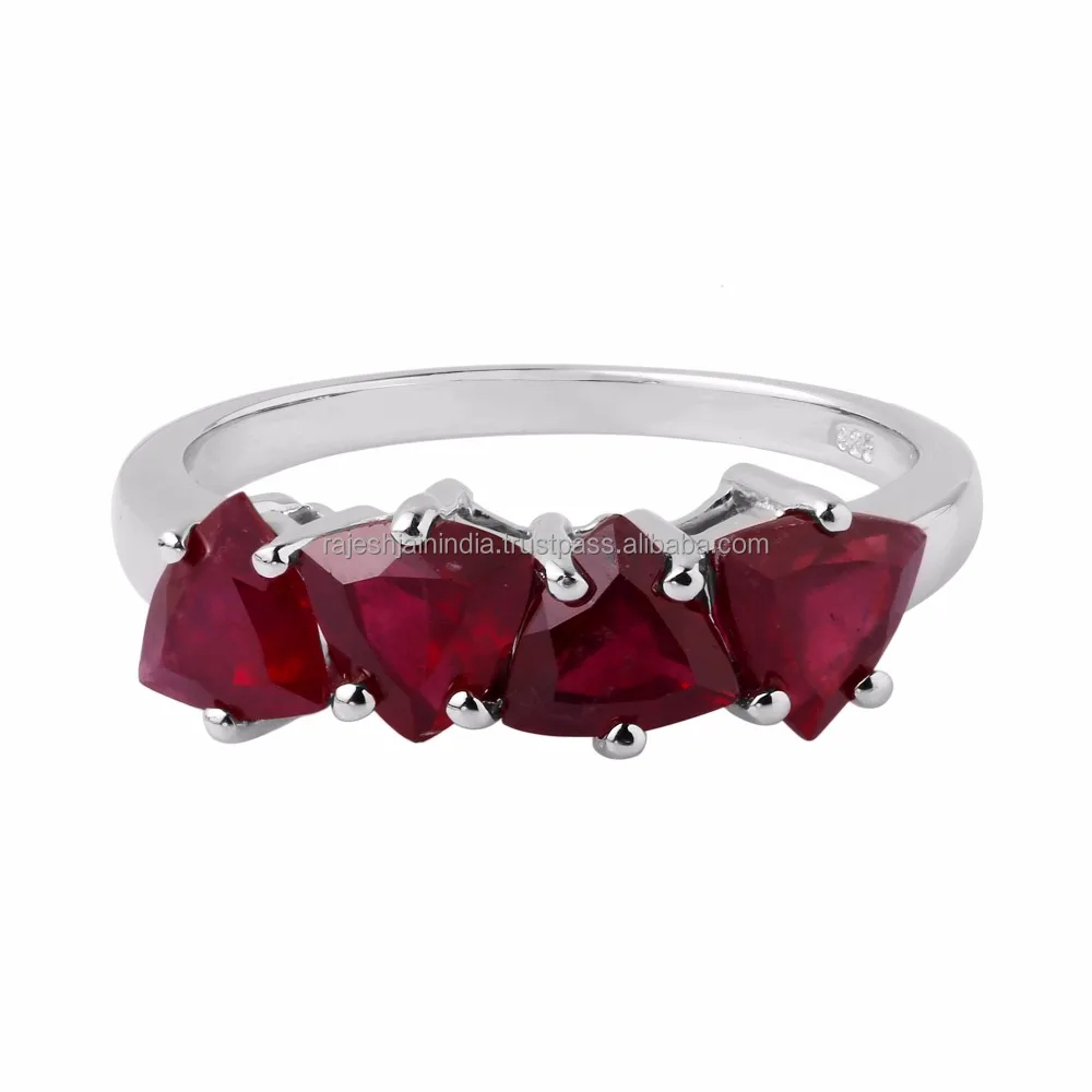 Ruby 925 Silver Fine Jewelry Ring Fashionably Crafted Trillion Stone & Finely Worked a Work of Art by Craft of India