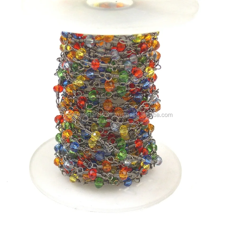 Multi stone quartz black rhodium wire wrapped beaded Natural Multi Gemstone Jewelry  rosary Coin Charm chain