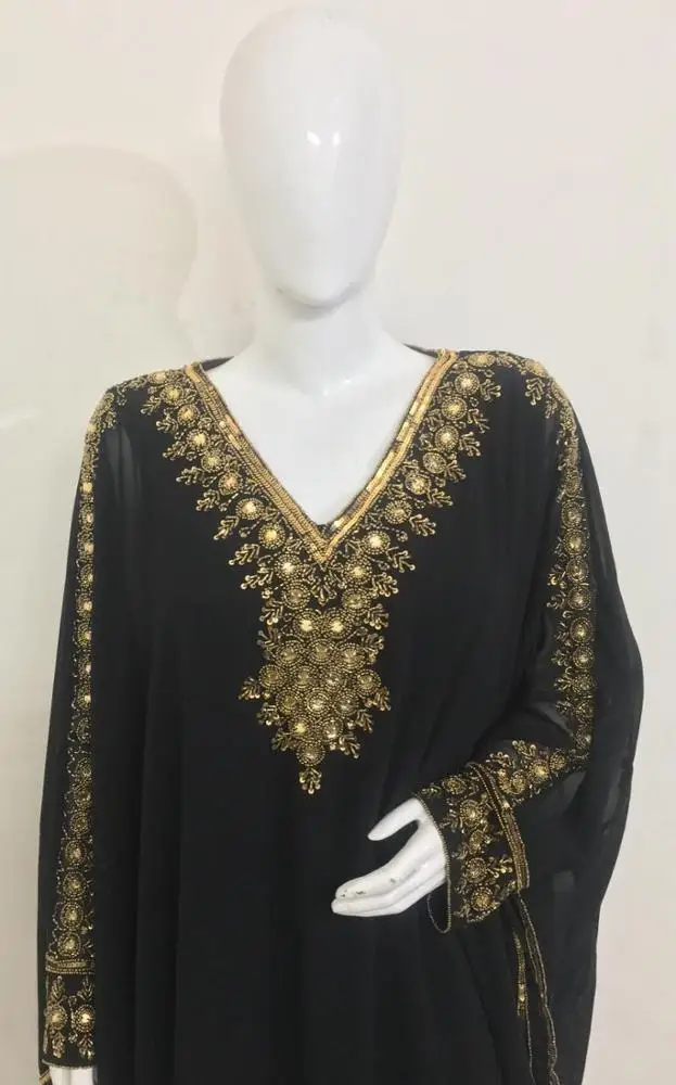 Dubai Moroccan Kaftan Caftan Maxi Dress Natural Style Hand Embroidery Arabian Butterfly Farasha Free Size Fit All Full Women