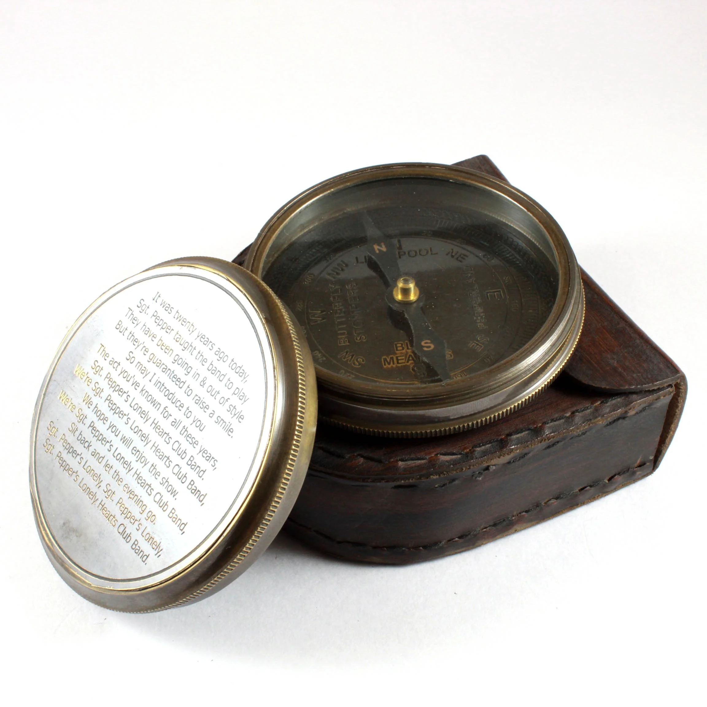 nautical handmade brass polished directional compass in carry leather case pocket marine for anniversary gift birthday