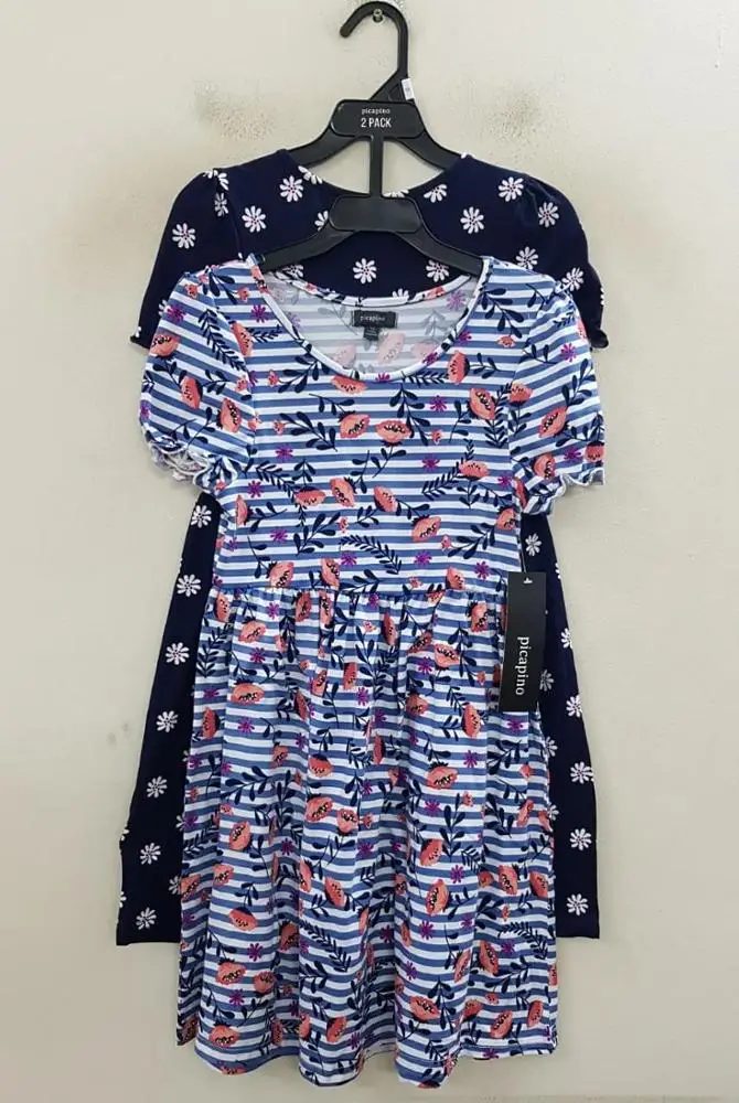 Top Quality Overrun Garments Branded Label Girls Kids Attractive Short Sleeve Round Neck Cotton Floral Dress Bangladesh Stocklot