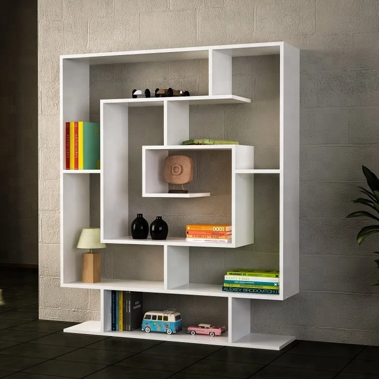 Excellent Portable Wooden Bookshelf White modern economic maze Chipboard Particul board turkish panel bookcase IPS Style Living
