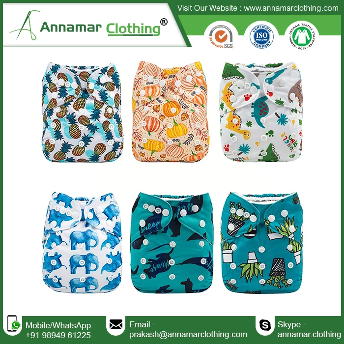 Baby reusable cloth pocket diaper adjustable snap  8 layer inserts OEM reusable cotton diaper with custom logo