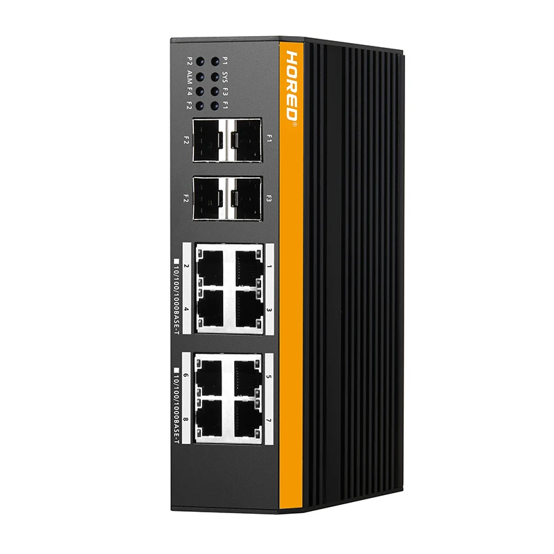Промышленный волоконный Ethernet Poe коммутатор с 8 RJ45 + 4 оптическими портами