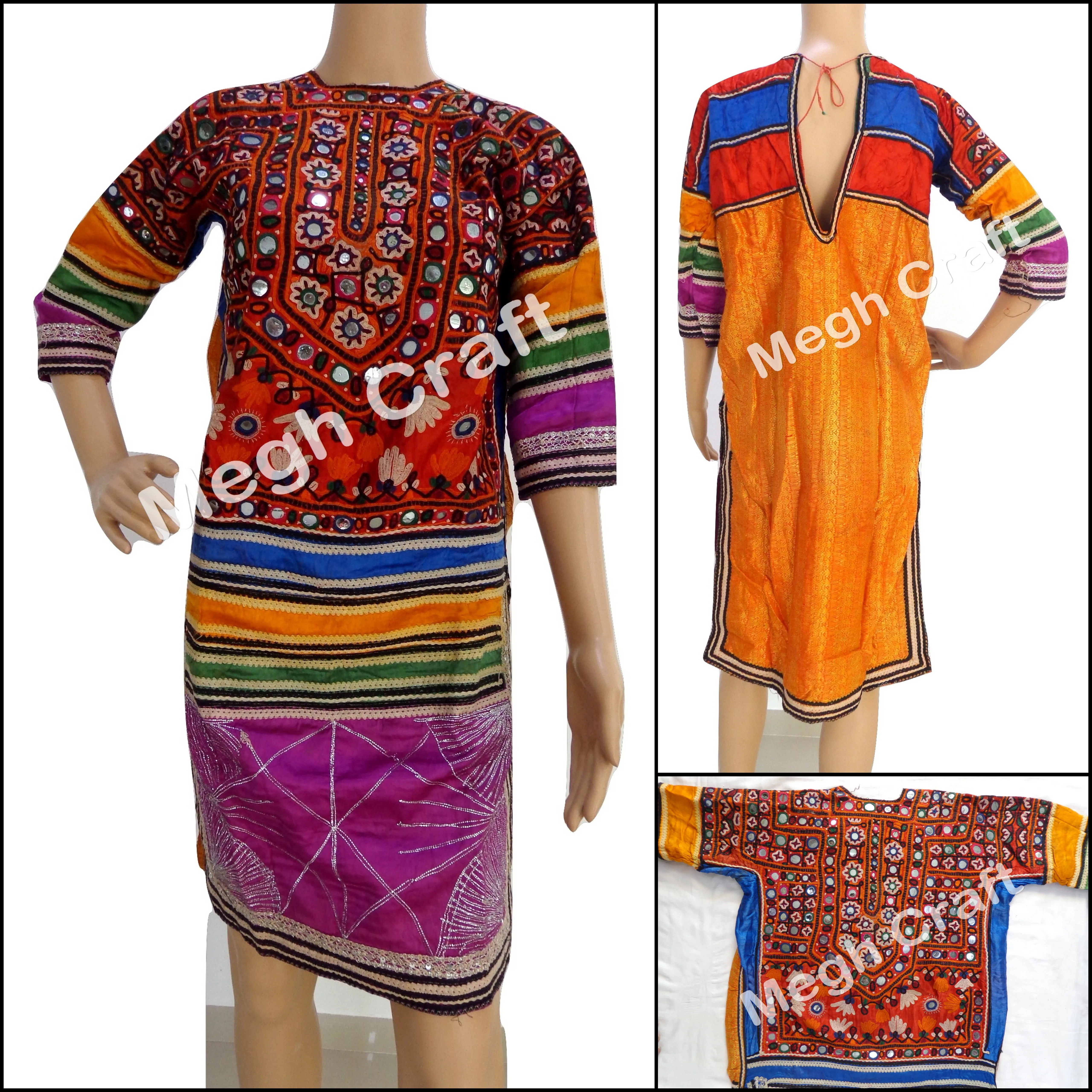Afghani Embroidered Tunic -Afghani Mirror Work Tunic - Banjara Vintage Tunic Tops