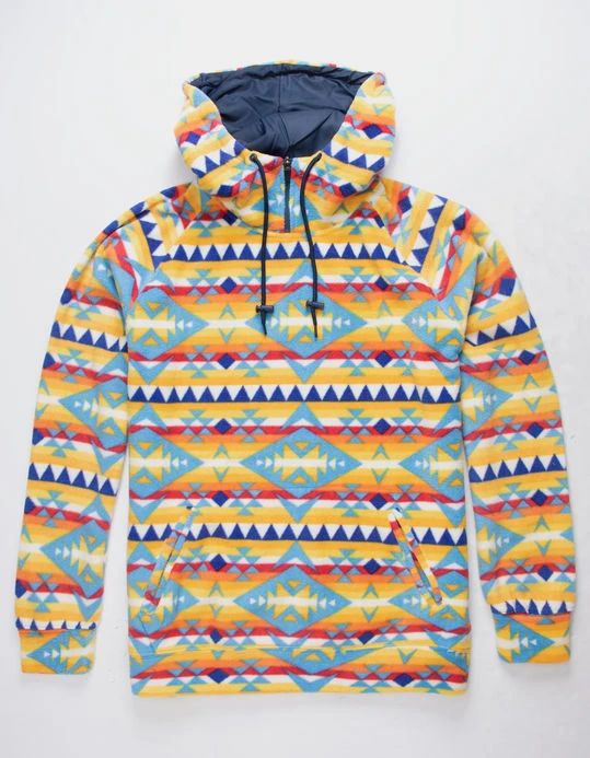 MGOO Fashion Mens Fleece Hoodie Allover Aztec Inspired Print Zip Neckline 100% Polyester Sublimation Print Hoodies
