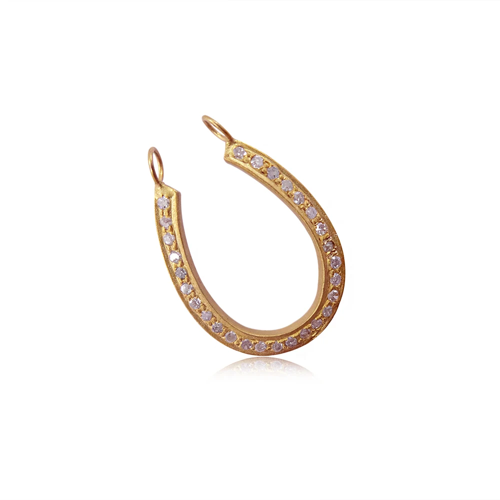 14k Yellow Gold Horseshoe Pave Diamond Pendants Jewelry