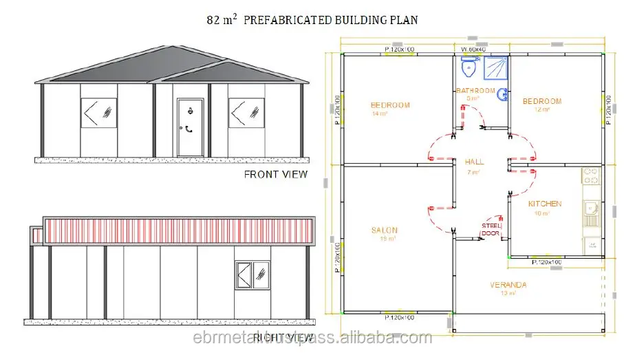 
HIGH QUALITY PREFABRICATED HOUSE SINGLE STOREY-82 m2-->166 m2 