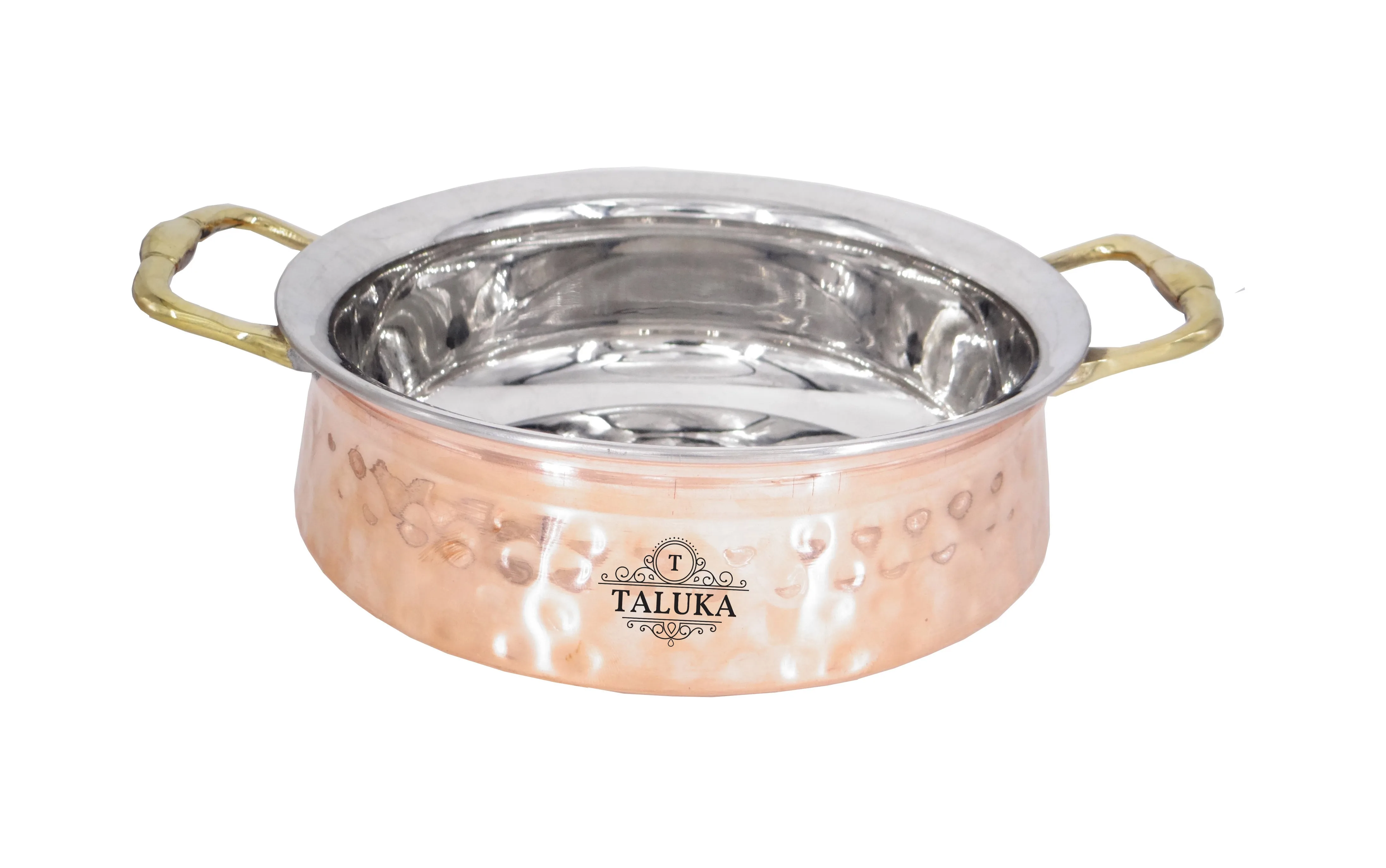 Handmade Hammered 4 Piece Serving Bowl Stainless Steel Copper Handi