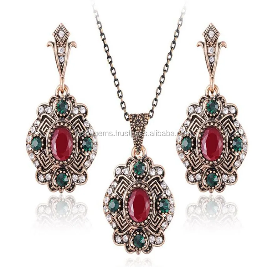 Indian 925 Sterling Silver Jewelry Wholesale Ruby Emerald Gemstone Handmade Jewelry set